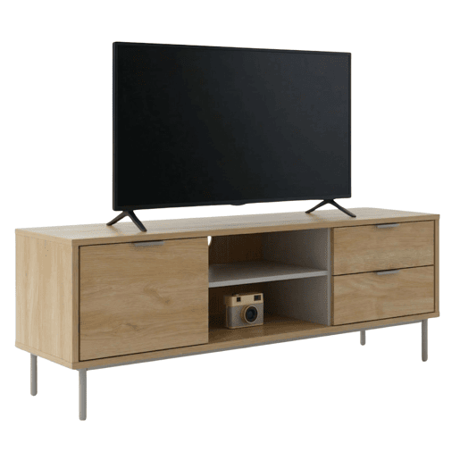 Móvel para TV Sforza com 2 gavetas, carvalho natural, 120 cm (largura) para TV de 50 polegadas, sala de estarjantar.