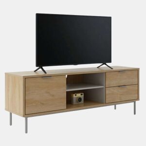 Móvel para TV Sforza com 2 gavetas, carvalho natural, 120 cm (largura) para TV de 50 polegadas, sala de estarjantar.