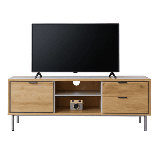 Móvel para TV Sforza com 2 gavetas, carvalho natural, 120 cm (largura) para TV de 50 polegadas, sala de estarjantar.