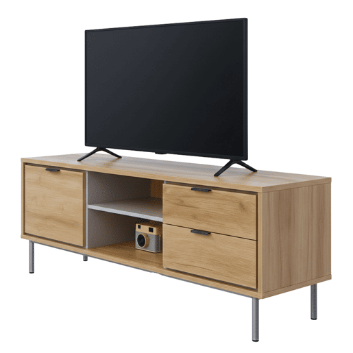 Móvel para TV Sforza com 2 gavetas, carvalho natural, 120 cm (largura) para TV de 50 polegadas, sala de estarjantar.