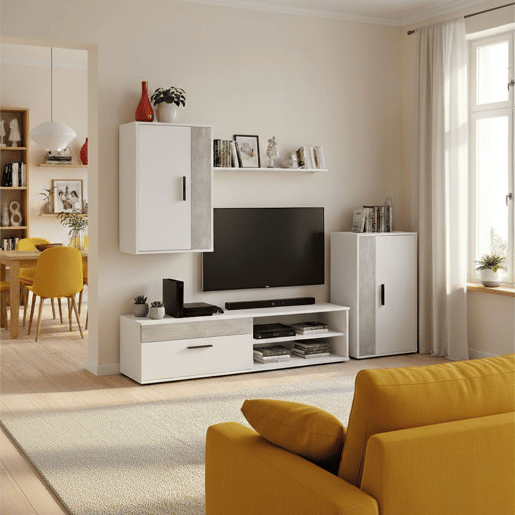 Salón Lunet en medida 190 cm Blanco - Microcemento 140 x 36,2 x 35 cm