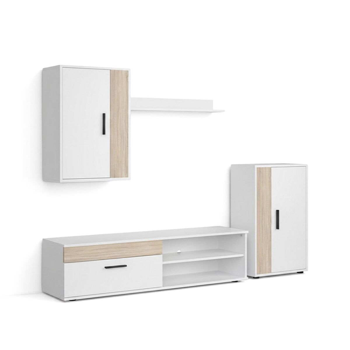 Salón modular con mueble tv en blanco artik y roble canadian 190 cm lunet blanco artik (blanco mate) - roble canadian 140 x 36,2 x 35 cm