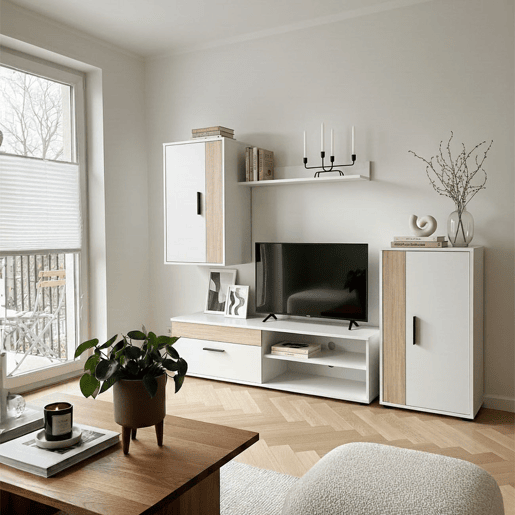 Salón Lunet en medida 190 cm Artik White (Branco mate) - Carvalho canadiano 140 x 36,2 x 35 cm