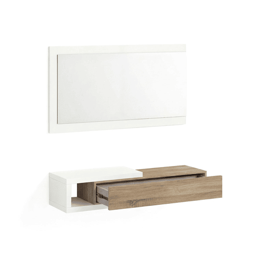 Armário de corredor Derek com espelho Artik White (Branco mate) - Carvalho canadiano 95 x 19 x 26 cm