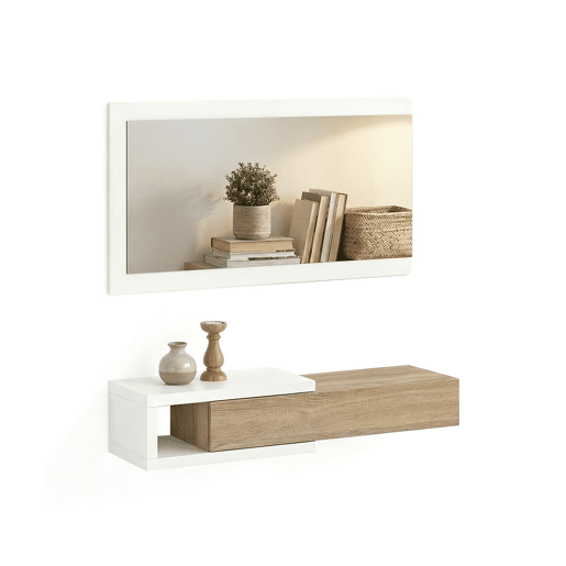 Armário de corredor Derek com espelho Artik White (Branco mate) - Carvalho canadiano 95 x 19 x 26 cm