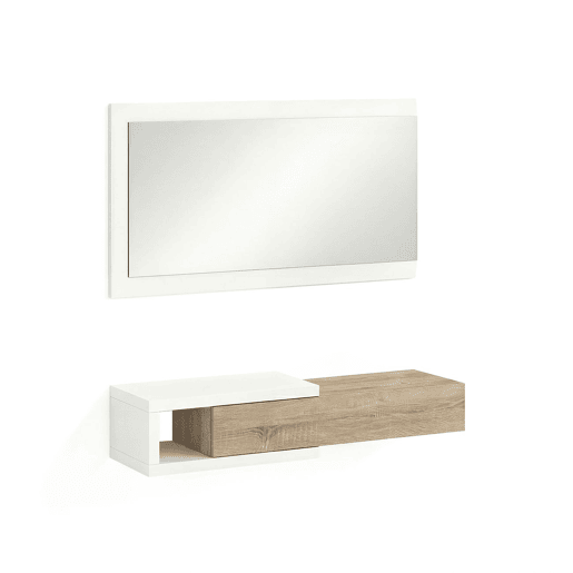 Armário de corredor Derek com espelho Artik White (Branco mate) - Carvalho canadiano 95 x 19 x 26 cm
