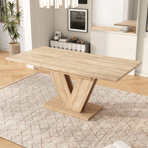 Mesa de jantar extensÃvel 140180x80 cm - 4-6 pessoas, tampo espesso, pernas em V, estilo simples - Carvalho Mesa de jantar extensÃvel 140180x80 cm - 4-6 pessoas, tampo espesso, pernas em V, estilo simples - Carvalho