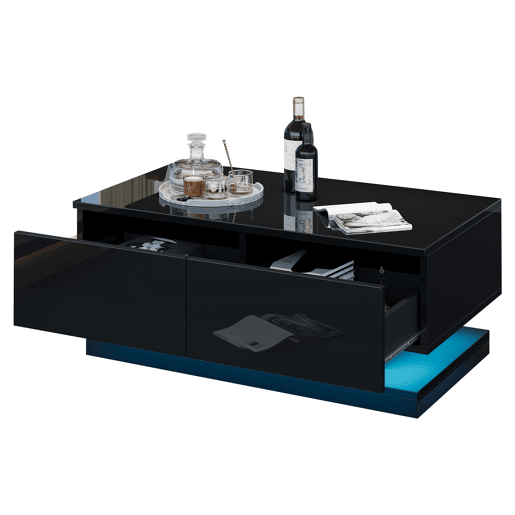Mesa de centro retangular de painel de partÃculas com 2 gavetas e luz led,preto Mesa de centro retangular de painel de partÃculas com 2 gavetas e luz led,preto