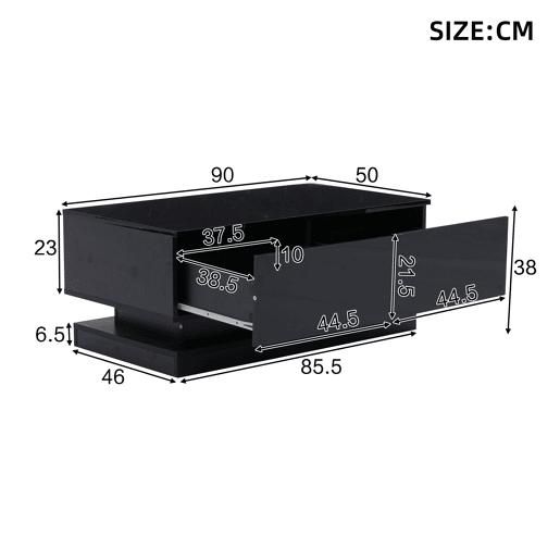 Mesa de centro retangular de painel de partÃculas com 2 gavetas e luz led,preto Mesa de centro retangular de painel de partÃculas com 2 gavetas e luz led,preto