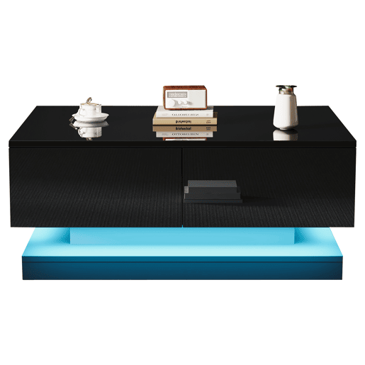 Mesa de centro retangular de painel de partÃculas com 2 gavetas e luz led,preto Mesa de centro retangular de painel de partÃculas com 2 gavetas e luz led,preto