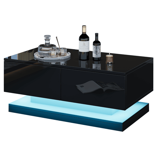 Mesa de centro retangular de painel de partÃculas com 2 gavetas e luz led,preto Mesa de centro retangular de painel de partÃculas com 2 gavetas e luz led,preto