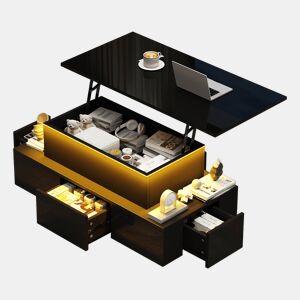 Mesa de centro elevável retangular de mdf com luz led,preto