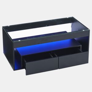 Mesa de centro retangular de painel de partículas com 2 gavetas e luz led,preto