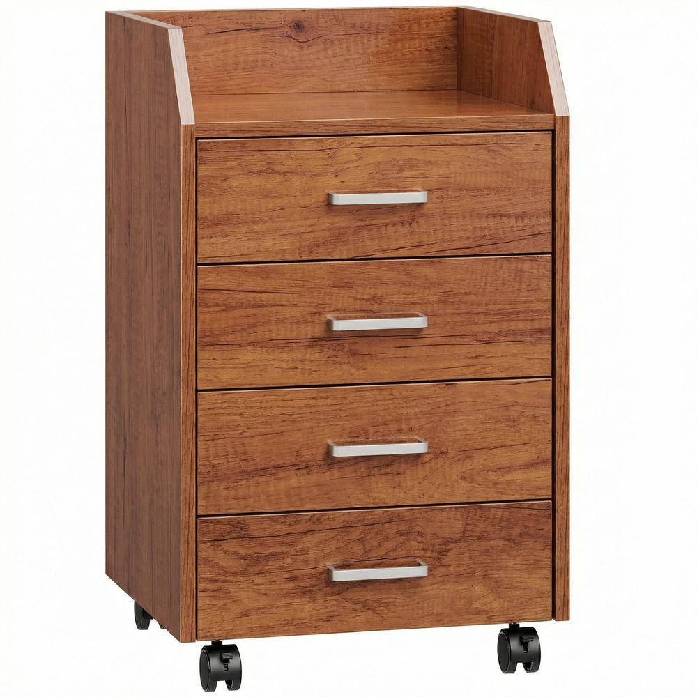 Vinsetto cajonera de escritorio con ruedas, cajonera de oficina con 4 cajones, archivador móvil para estudio, salón, para debajo del escritorio, 40x36x65 cm, marrón