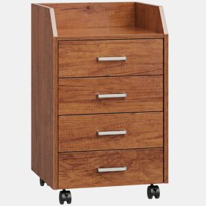 Vinsetto Bloco de Gavetas de Escritório com Rodas Bloco de Gavetas com 4 Gavetas Organizador Móvel para Escritório Sala ou Quarto 40x36x65 cm Castanho