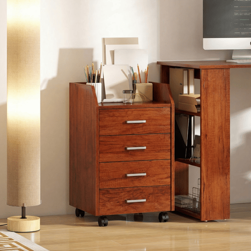 Vinsetto Bloco de Gavetas de Escritório com Rodas Bloco de Gavetas com 4 Gavetas Organizador Móvel para Escritório Sala ou Quarto 40x36x65 cm Castanho