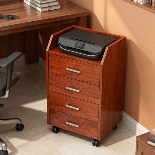 Vinsetto Bloco de Gavetas de Escritório com Rodas Bloco de Gavetas com 4 Gavetas Organizador Móvel para Escritório Sala ou Quarto 40x36x65 cm Castanho