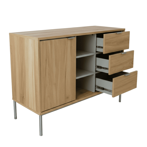 Aparador com 3 gavetas, buffet para sala de estar, armário auxiliar Sforza para sala de estarjantar, carvalho natural, 120x75x40 cm