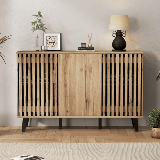 Aparador de painel de partículas com 3 portas,natural