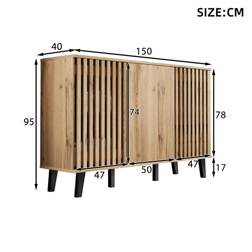 Aparador de painel de partículas com 3 portas,natural