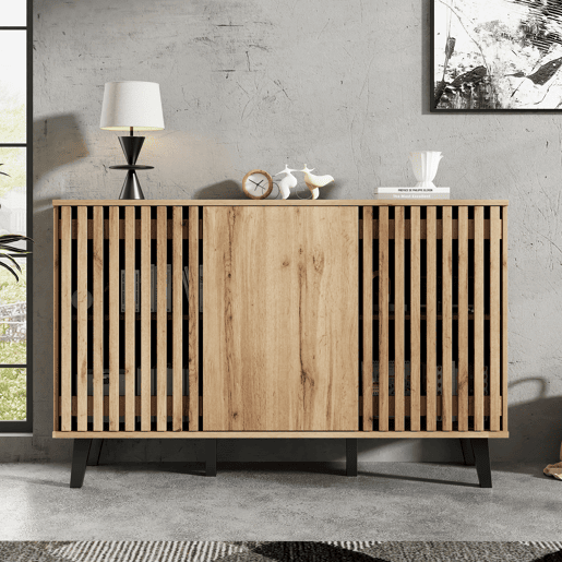 Aparador de painel de partículas com 3 portas,natural