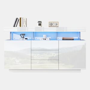 Aparador de painel de partículas com 2 portas,3 gavetas e luz led,branco
