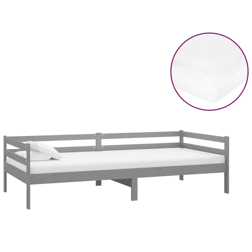 Sofá-cama, Sofá conversível com colchão 90x200 cm pinho maciço cinzento