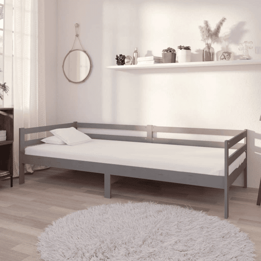 Sofá-cama, Sofá conversível com colchão 90x200 cm pinho maciço cinzento