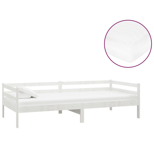 Sofá-cama, Sofá conversível com colchão 90x200 cm pinho maciço branco