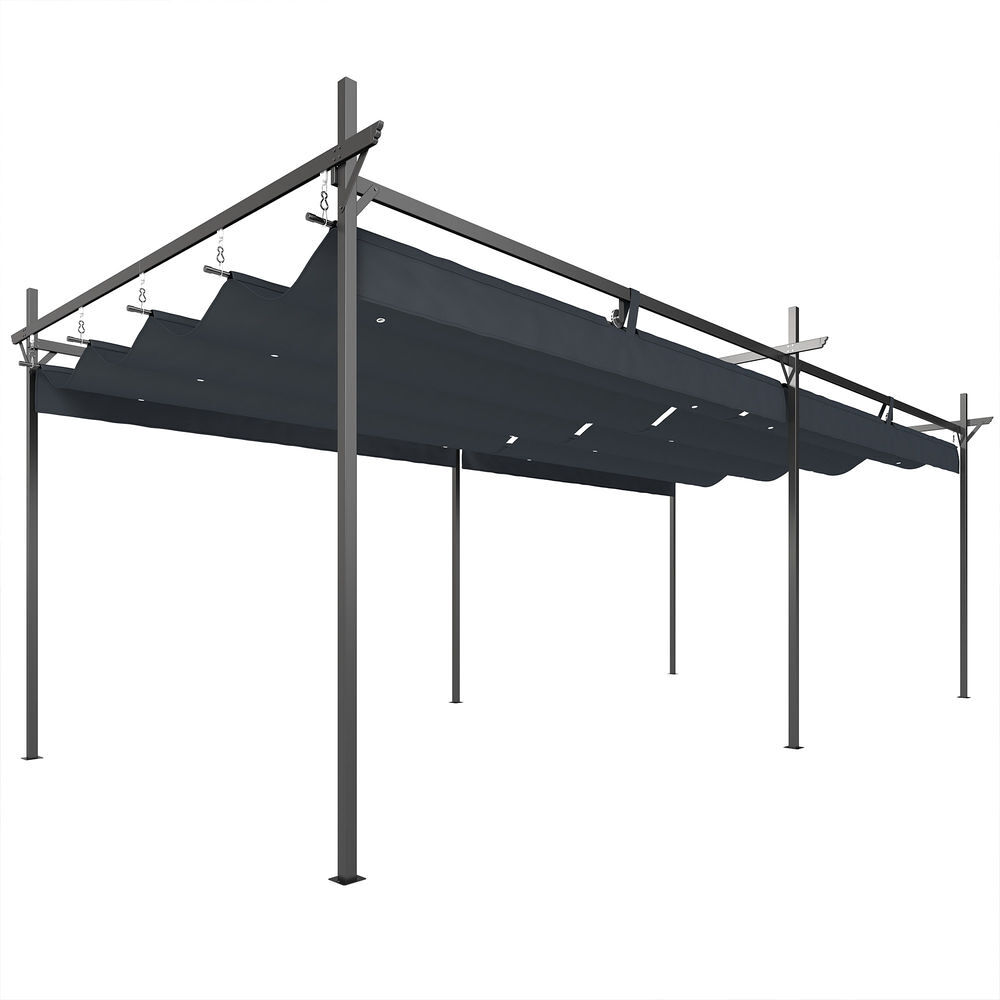 Outsunny pérgola de jardín 6x3 m con techo retráctil, cenador de jardín con upf30+, vigas de aluminio, estructura metálica, tela de poliéster, pabellón para exterior, terraza, gris oscuro