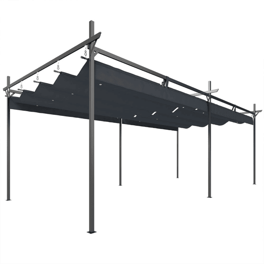 Outsunny Pérgola com Teto Retrátil Pérgola de Alumínio 588x297x230 cm Pérgola com Tecido de Poliéster Anti UV Pérgola de Jardim Exterior Cinzento Escuro