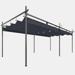 Outsunny Pérgola com Teto Retrátil Pérgola de Alumínio 588x297x230 cm Pérgola com Tecido de Poliéster Anti UV Pérgola de Jardim Exterior Cinzento Escuro
