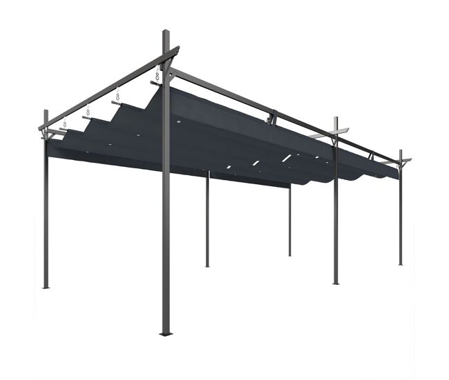 Outsunny pérgola de jardín 6x3 m con techo retráctil, cenador de jardín con upf30+, vigas de aluminio, estructura metálica, tela de poliéster, pabellón para exterior, terraza, gris oscuro