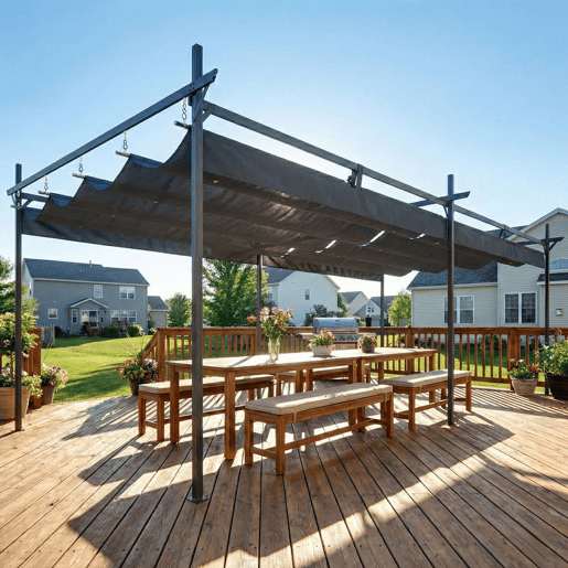 Outsunny Pérgola com Teto Retrátil Pérgola de Alumínio 588x297x230 cm Pérgola com Tecido de Poliéster Anti UV Pérgola de Jardim Exterior Cinzento Escuro