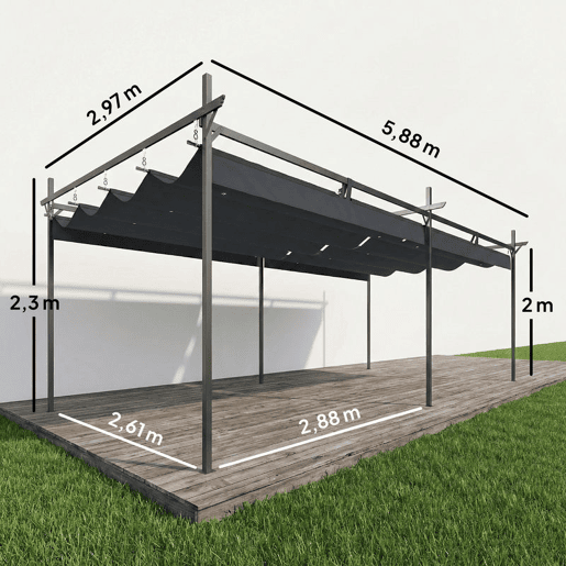 Outsunny Pérgola com Teto Retrátil Pérgola de Alumínio 588x297x230 cm Pérgola com Tecido de Poliéster Anti UV Pérgola de Jardim Exterior Cinzento Escuro
