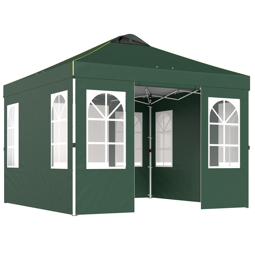 Outsunny carpa plegable 3x3 m, pop-up, con 4 laterales extraíbles, cenador de jardín con upf50+, bloqueo central, altura ajustable, bolsa de transporte, sacos arena, gazebo para exterior, verde
