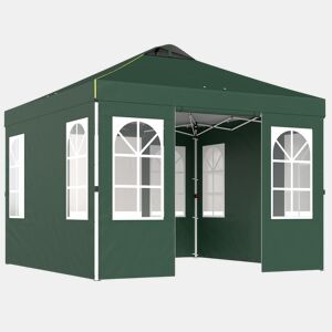 Outsunny Tenda Dobrável 3x3 m Pop-up com 4 Laterais Removíveis, Tenda de Jardim com UPF50+, Bloqueio Central, Altura Ajustável, Bolsa de Transporte, Sacos de Areia, Tenda para Exterior Verde