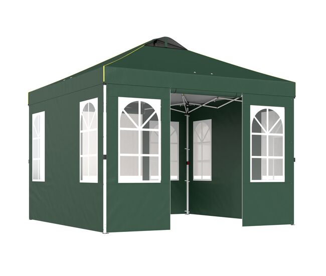 Outsunny carpa plegable 3x3 m, pop-up, con 4 laterales extraíbles, cenador de jardín con upf50+, bloqueo central, altura ajustable, bolsa de transporte, sacos arena, gazebo para exterior, verde