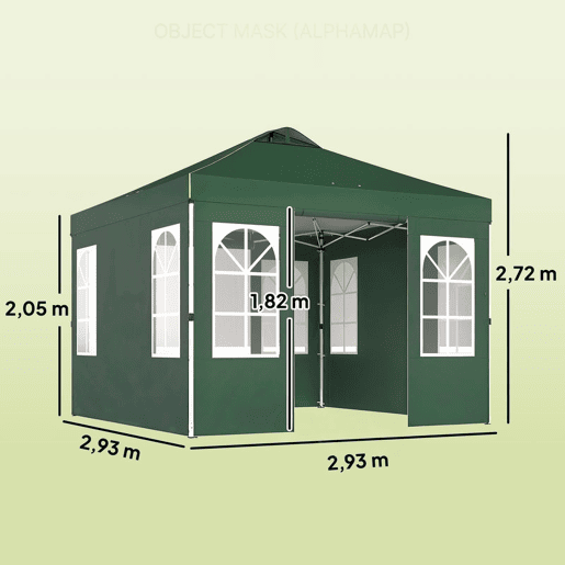 Outsunny Tenda Dobrável 3x3 m Pop-up com 4 Laterais Removíveis, Tenda de Jardim com UPF50+, Bloqueio Central, Altura Ajustável, Bolsa de Transporte, Sacos de Areia, Tenda para Exterior Verde