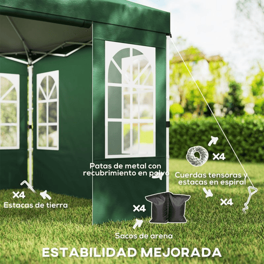 Outsunny Tenda Dobrável 3x3 m Pop-up com 4 Laterais Removíveis, Tenda de Jardim com UPF50+, Bloqueio Central, Altura Ajustável, Bolsa de Transporte, Sacos de Areia, Tenda para Exterior Verde