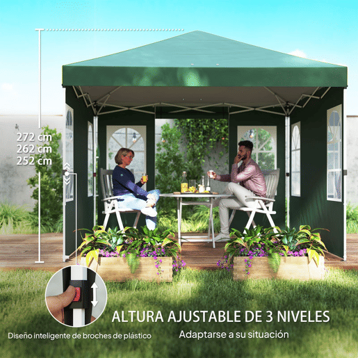 Outsunny Tenda Dobrável 3x3 m Pop-up com 4 Laterais Removíveis, Tenda de Jardim com UPF50+, Bloqueio Central, Altura Ajustável, Bolsa de Transporte, Sacos de Areia, Tenda para Exterior Verde