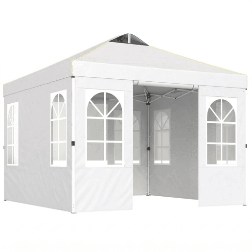 Outsunny Tenda Dobrável 3x3 m Pop-up com 4 Laterais Removíveis, Altura Ajustável, UPF 50+, Bolsa de Transporte e Sacos de Areia, Branco