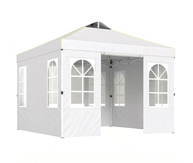Outsunny carpa plegable 3x3 m, pop-up, con 4 laterales extraíbles, cenador de jardín con upf50+, bloqueo central, altura ajustable, bolsa de transporte, sacos arena, gazebo para exterior, blanco