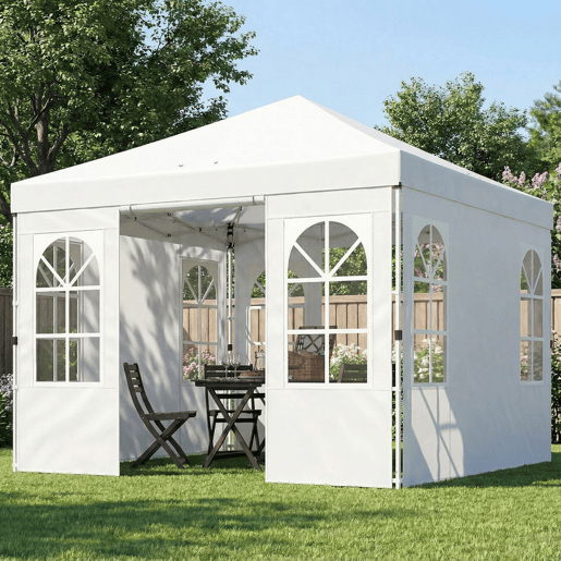 Outsunny Tenda Dobrável 3x3 m Pop-up com 4 Laterais Removíveis, Altura Ajustável, UPF 50+, Bolsa de Transporte e Sacos de Areia, Branco