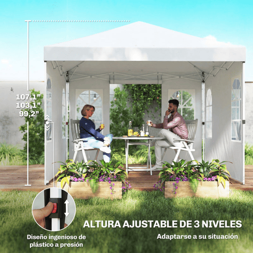 Outsunny Tenda Dobrável 3x3 m Pop-up com 4 Laterais Removíveis, Altura Ajustável, UPF 50+, Bolsa de Transporte e Sacos de Areia, Branco