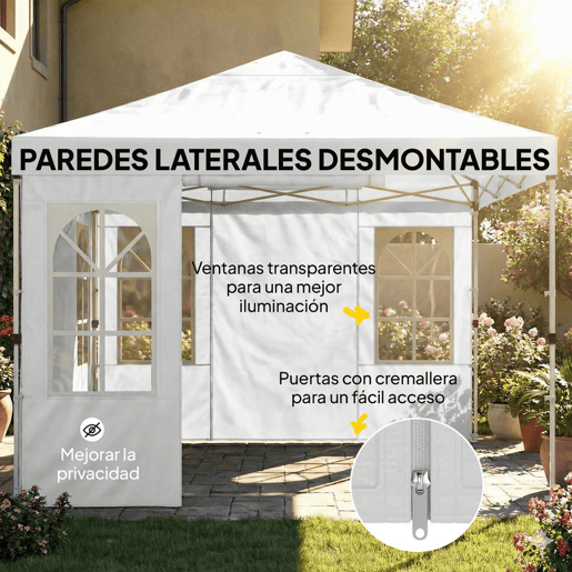 Outsunny Tenda Dobrável 3x3 m Pop-up com 4 Laterais Removíveis, Altura Ajustável, UPF 50+, Bolsa de Transporte e Sacos de Areia, Branco