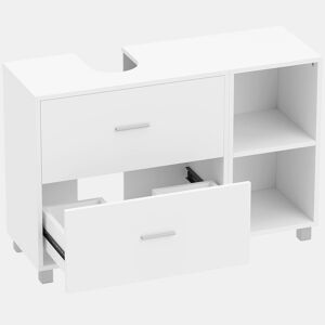 HOMCOM Móvel para Lavatório, Armário de Casa de Banho com 2 Gavetas e 2 Prateleiras Abertas, Estilo Moderno, para Lavatório com Pedestal, 90x30x60 cm, Branco