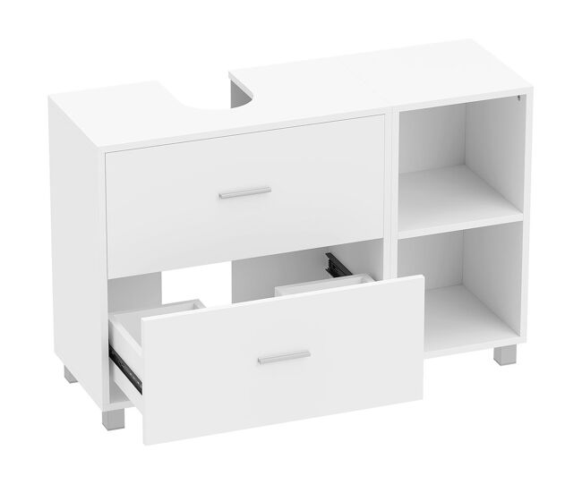 Homcom mueble bajo lavabo, mueble de baño con 2 cajones y 2 estantes abiertos, diseño modular, estilo moderno, armario de baño para lavabo sin pedestal, 90x30x60 cm, blanco