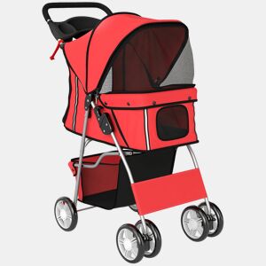 PawHut Carrinho para Cães Dobrável, Carrinho para Cães Pequenos com Cesta de Armazenamento, Janelas de Malha, Suportes para Copos, Rodas EVA, Almofada Lavável, Travões, Carga 10 kg, 77x44x102 cm, Vermelho