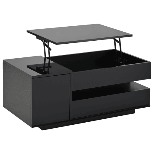 Mesa de centro elevável retangular de painel de partículas com luz led,preto